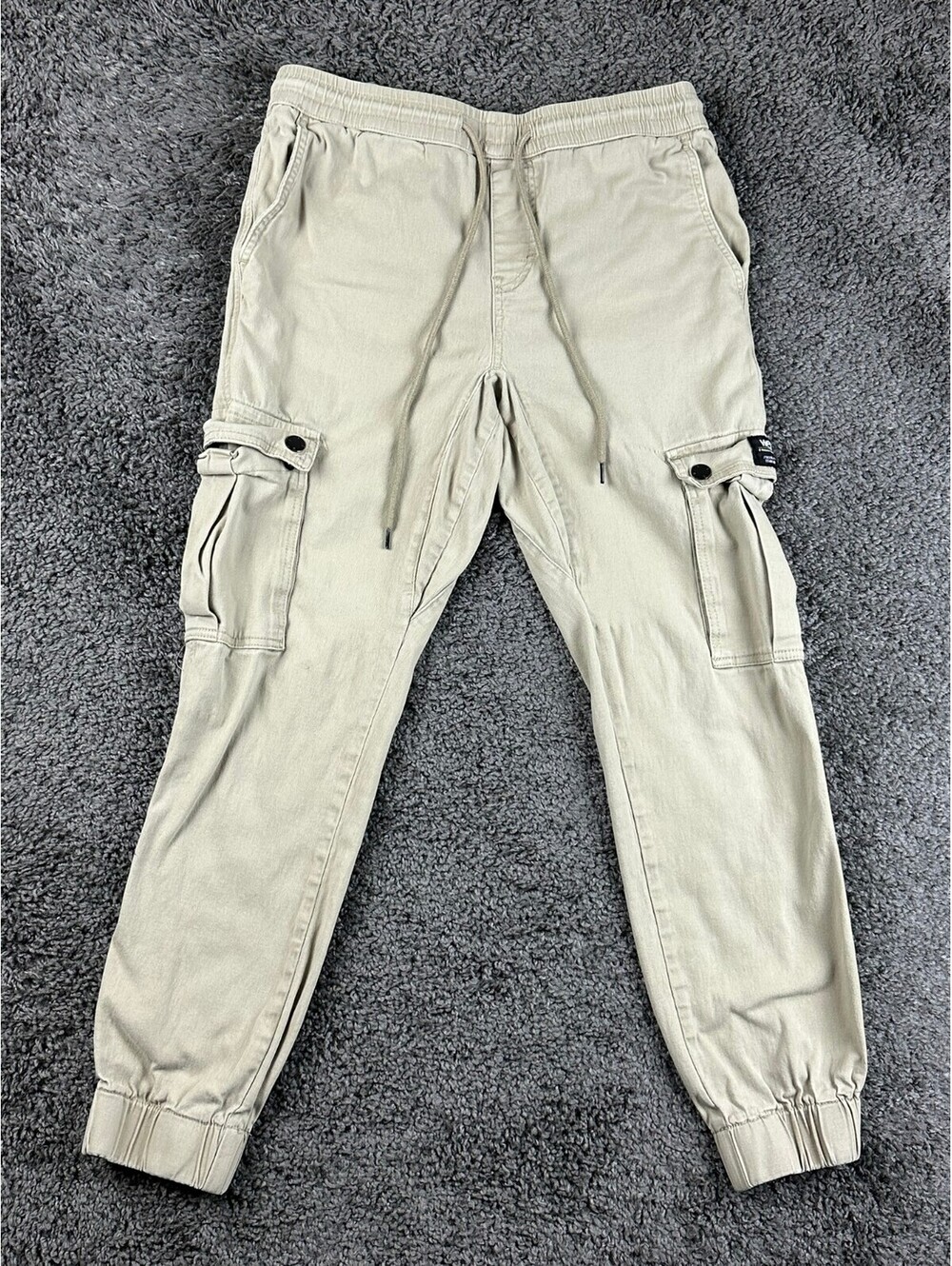 WeSC Slim Utility Cargo Joggers Mens Medium Khaki Tan Elastic Drawstring Pants